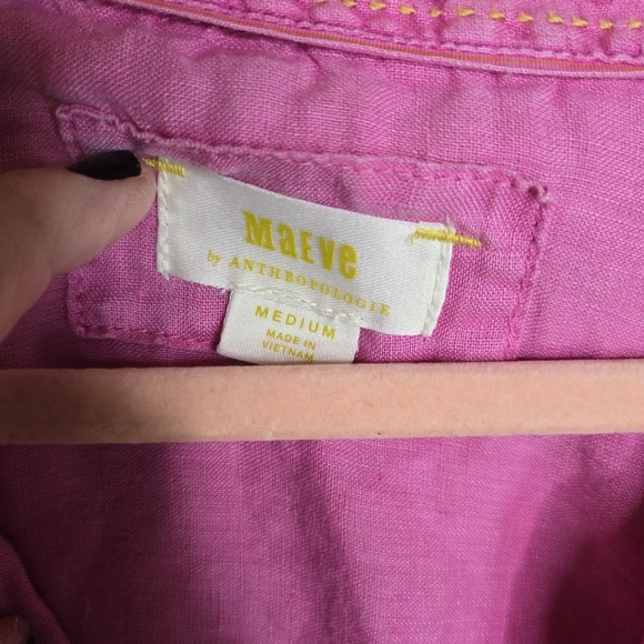 Anthropologie Maeve Pink Linen Button Down Oversized Shirt - Picture 11 of 13